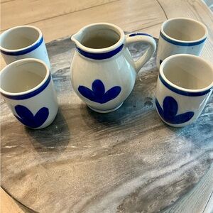 Vintage Weinrunde German Wine Set 1 Pitcher‎ 4 Glasses Blue Gray Hard Stoneware